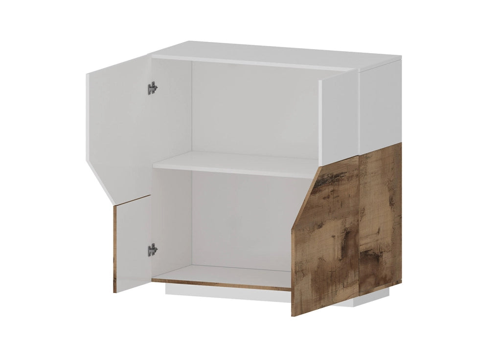 Credenza 2 Ante 79,5x43x86 cm Alien Bianco Lucido e Acero Pereira