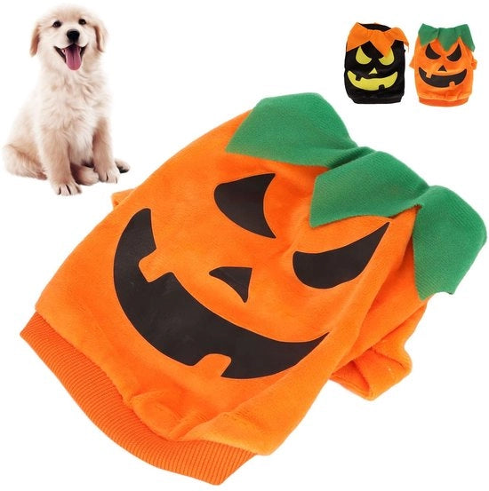 Costume per cani Halloween - Costume a forma di zucche - Abbigliamento morbido per l'inverno - Abbigliamento da cosplay - Adatto per piccoli/medi cani - Materiale elastico - Costume per animali domestici