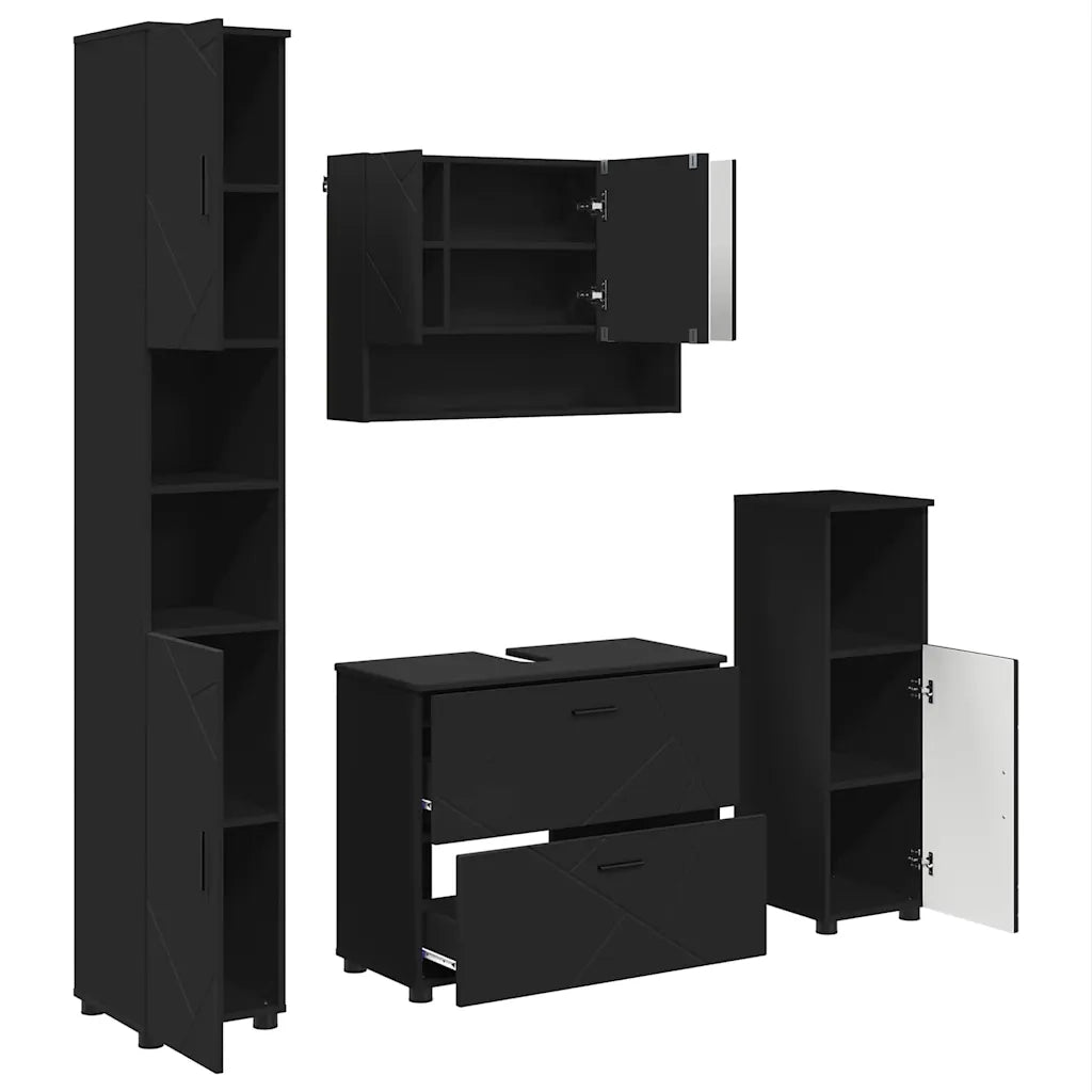 Set di mobili per il bagno con cassetto con porta 4 pcs Nero 3393044