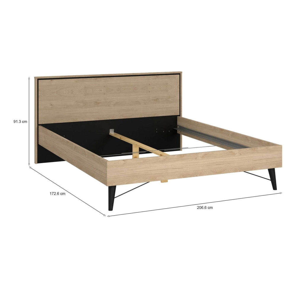 Letto matrimoniale Lala, Sommier per camera da letto, Giroletto per stanza, Struttura porta materasso, 207x173 h91 cm, Rovere