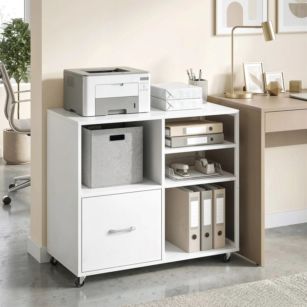 Mobile per Stampante con Ruote e Cassetto ¨C zephmum ¨C Bianco