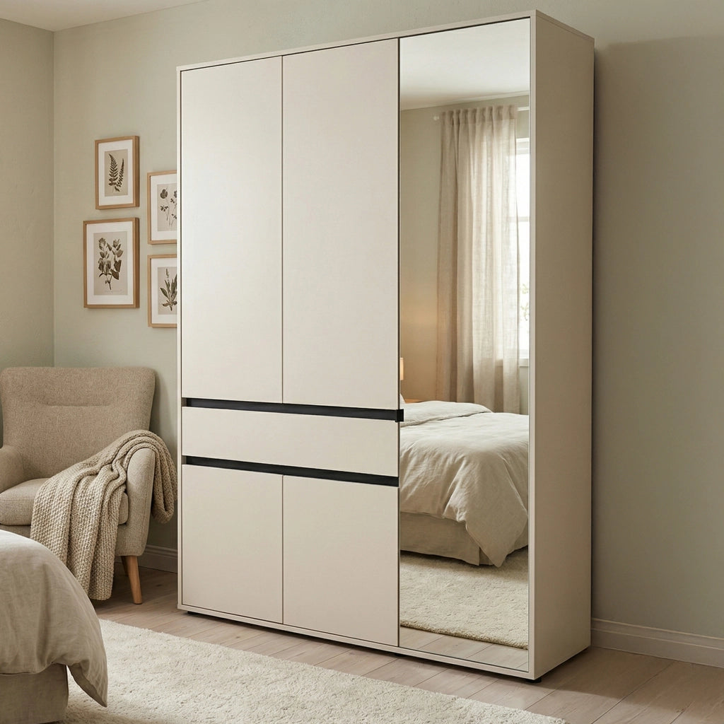 Armadio Camera da Letto Ilbono, Guardaroba 3 Ante 5 Ripiani, 138x54.5 cm Bianco