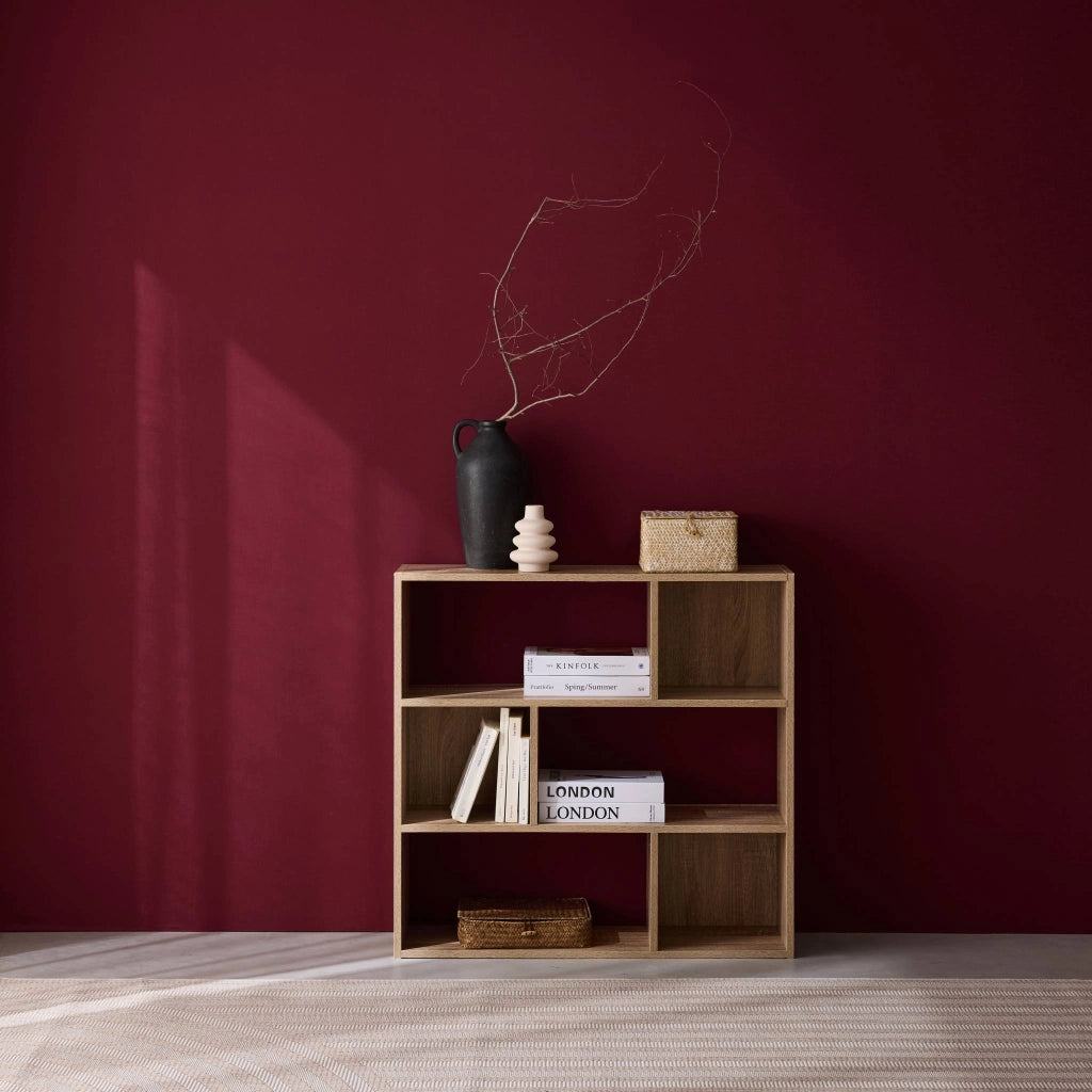 Libreria a 3 ripiani con 6 vani, marrone naturale