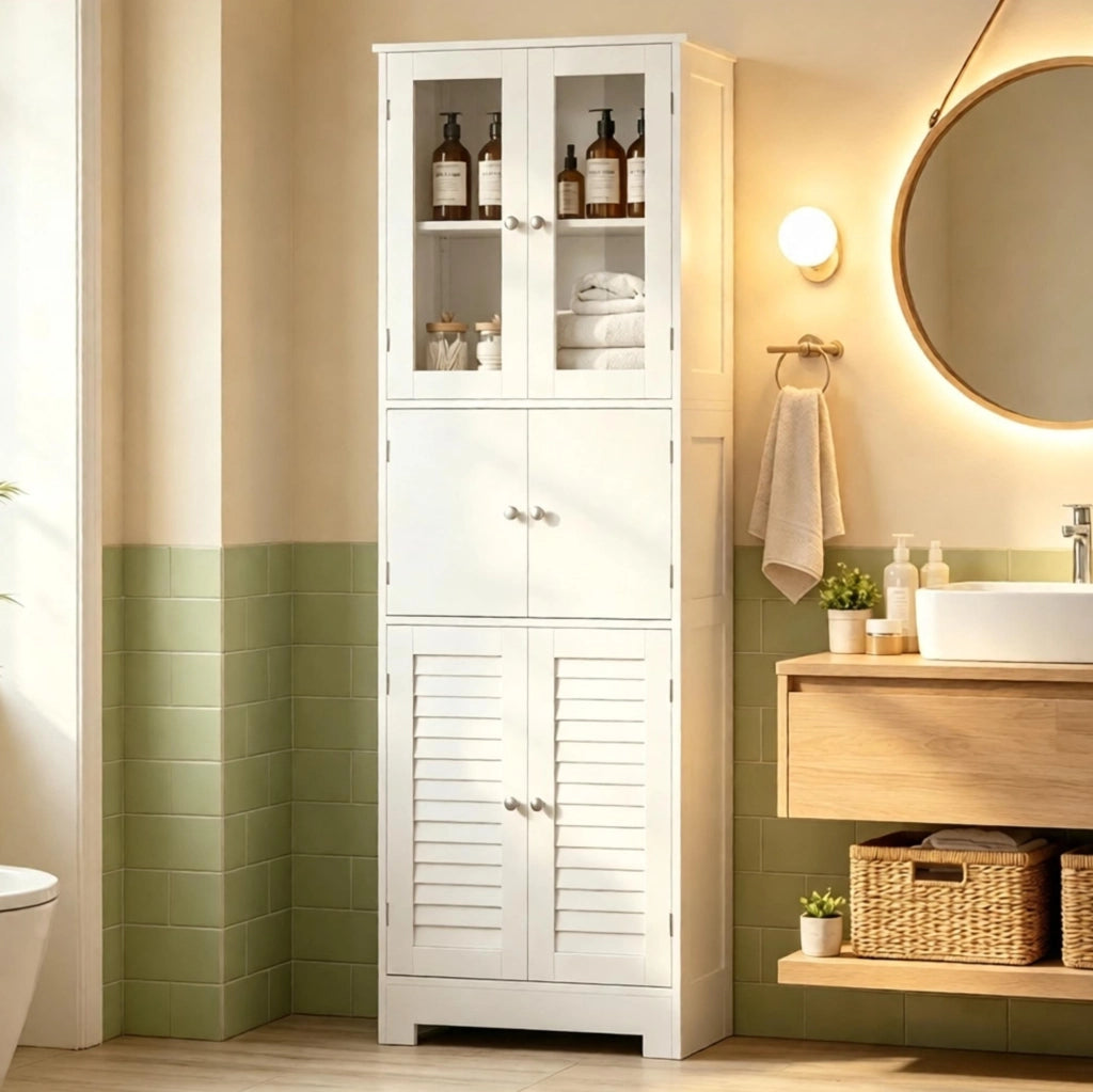 MOBILE BAGNO Autoportante 60x30x170,5 cm MDF Bianco con 6 ante