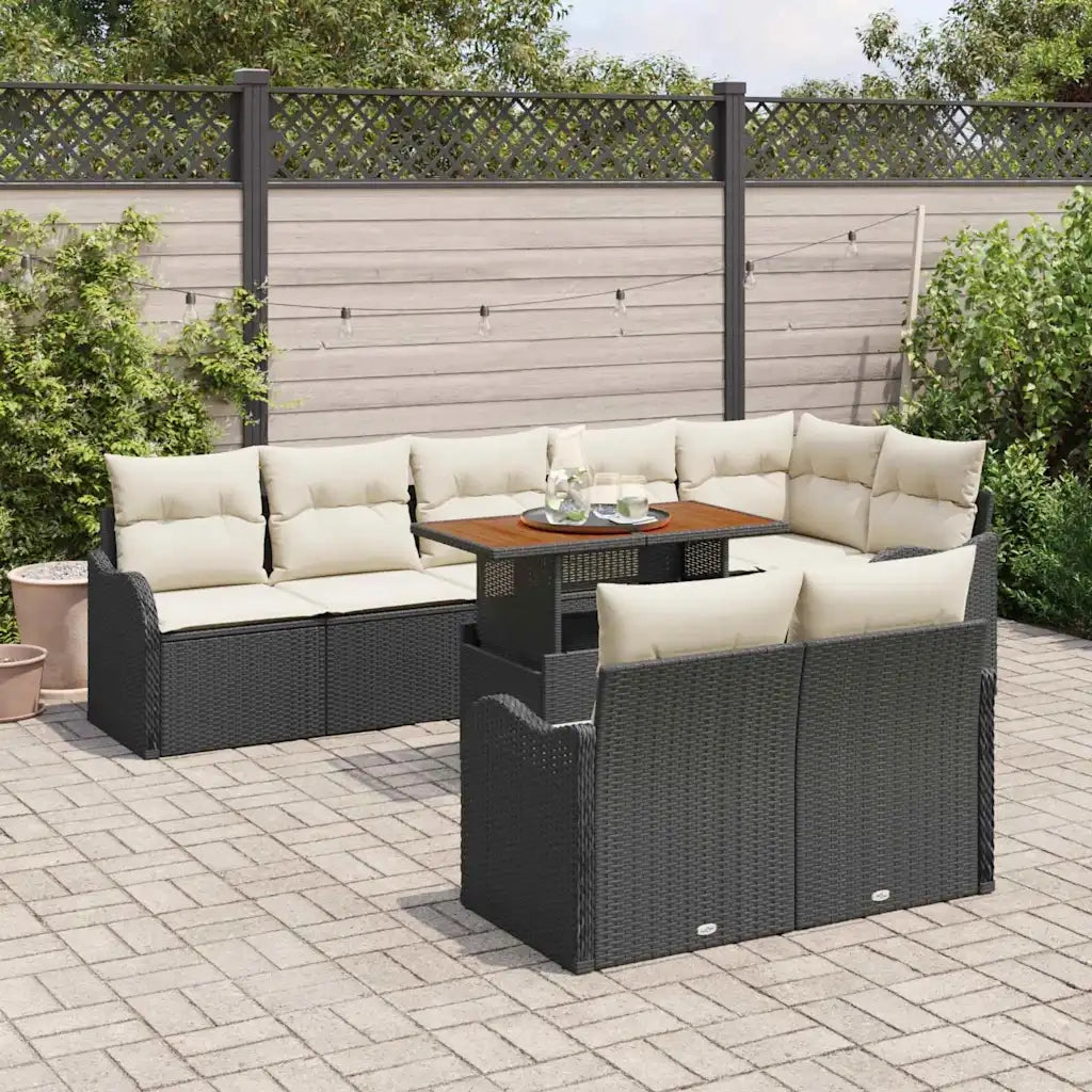 Set Divano da Giardino con cuscino 9 pcs Nero e crema 3349473
