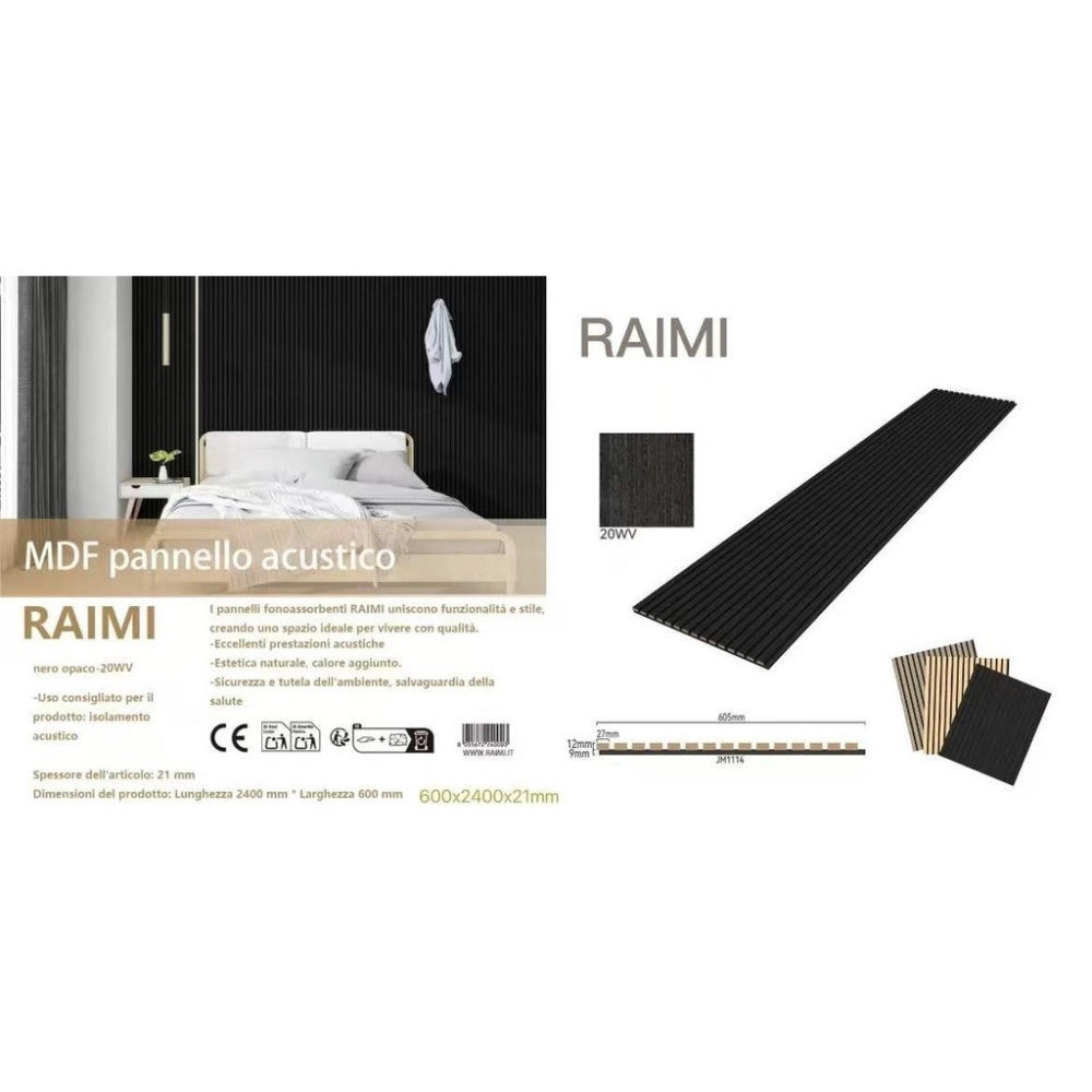 Trade Shop - Pannello Acustico Mdf Nero Opaco 600x2400 Mm Fonoassorbente A Doghe -