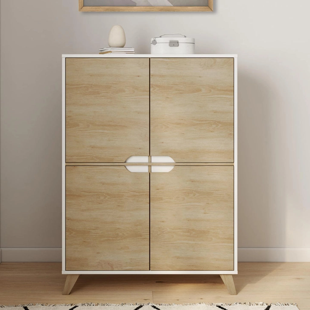 HELSINKI Contenitore scandinavo a 4 ante in legno e bianco