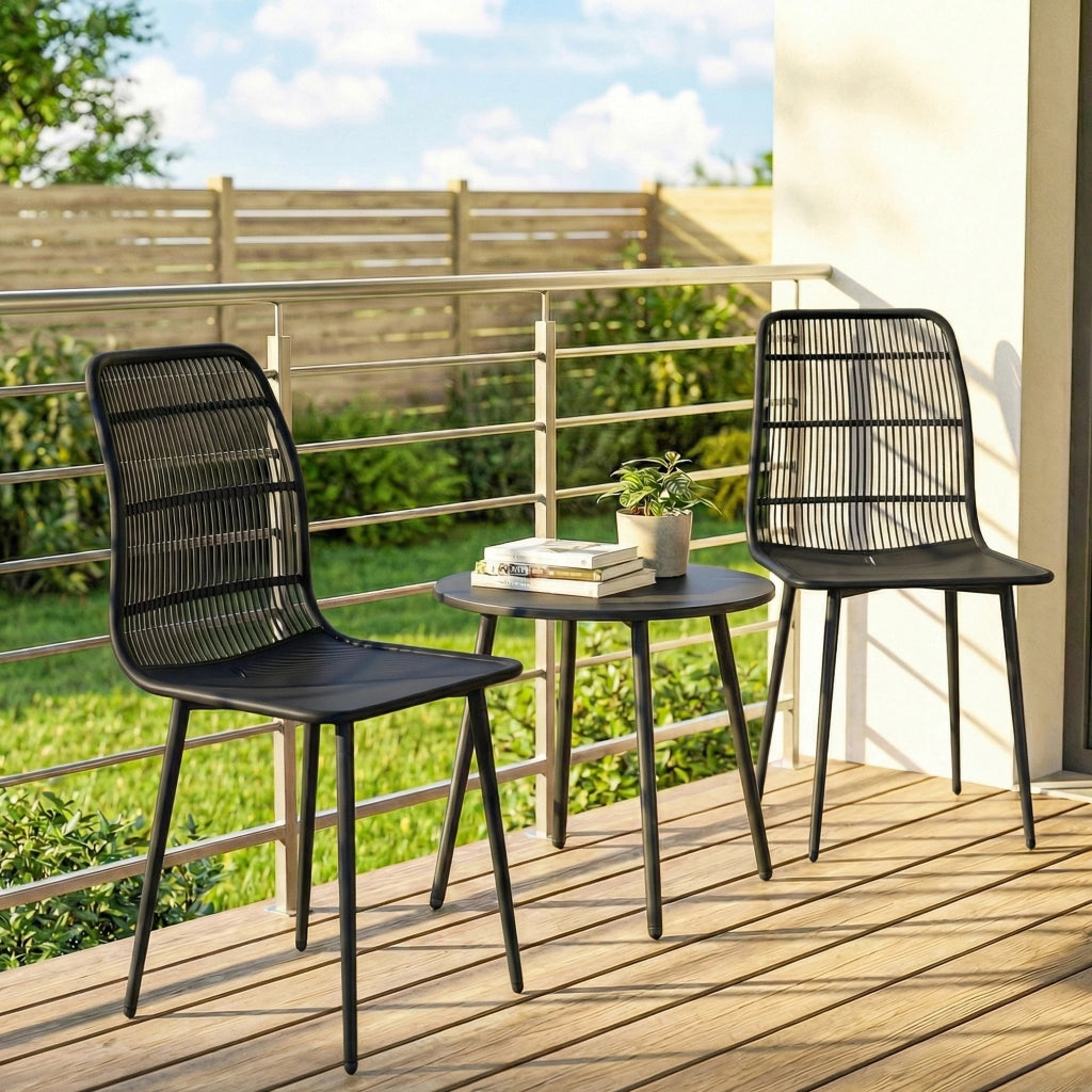 Set 4 Pezzi Sedie da Pranzo per Esterni 46x51x84,5 cm con Schienale Fessurato in Metallo e PP Nero