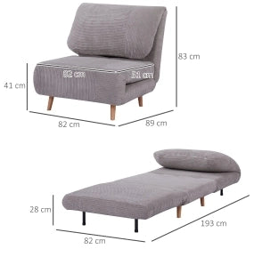 Poltrona letto convertibile grigio chiaro con schienale regolabile
