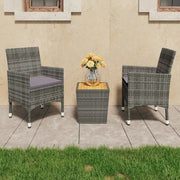 Set da Bistrot 3 pz in Polyrattan e Legno Acacia Grigio cod mxl 37909