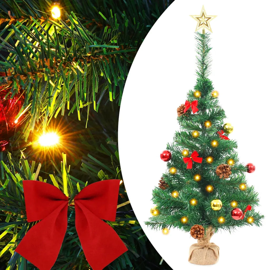 Albero di Natale Artificiale con Palline e LED 64 cm Verde cod mxl 19710