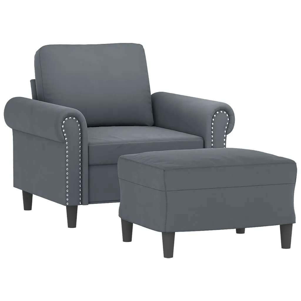 Poltrona | Sedia Relax con Poggiapiedi Grigio Scuro 60 cm in Velluto