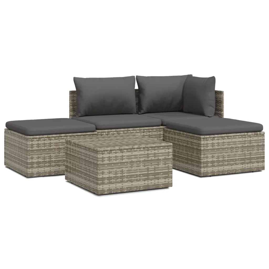 Set Divani da Giardino 5 pz con Cuscini in Polyrattan Grigio cod mxl 44315