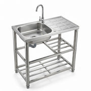 Lavandino in Acciaio Inox Autoportante con Rubinetto e 2 Ripiani – Lavello 1 Vasca con Gocciolatoio Reversibile da Cuc