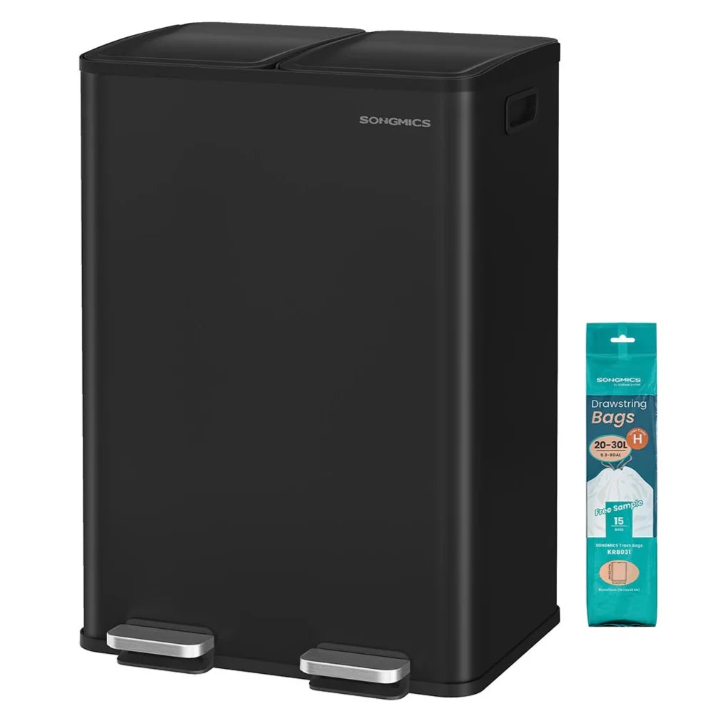 Pattumiera da cucina 2 x 30 litri 2 scomparti pattumiera a pedale con coperchio a chiusura ammortizzata secchi interni in acciaio 15 sacchi per la spazzatura inclusi nero 12_0007180