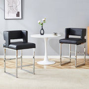 Sgabello da bar 2 pezzi con seduta imbottita quadrata e gambe in metallo argentato in poliuretano nero e argento stile nordico