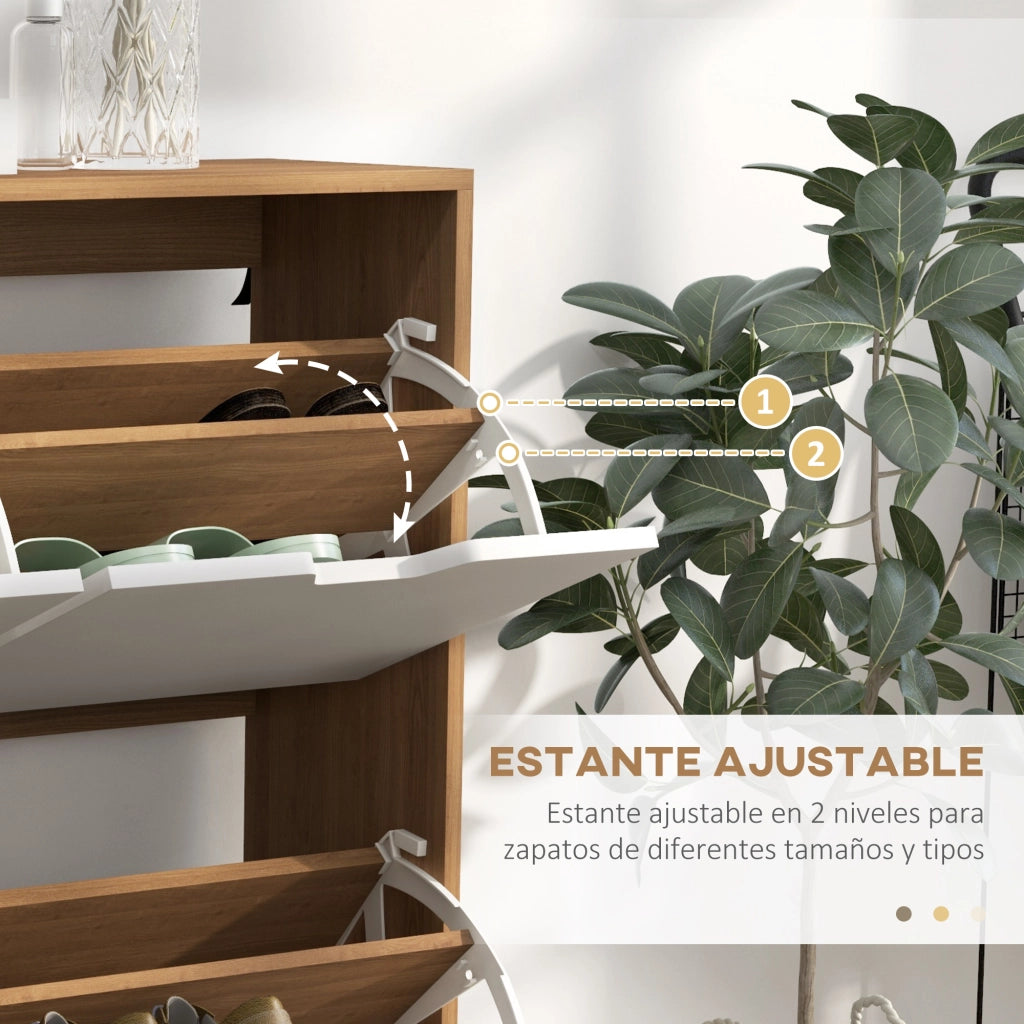 Scarpiera con 4 Cassetti e Ripiani Regolabili ¨C Zephmum ¨C 95x26x95 cm Legno Naturale