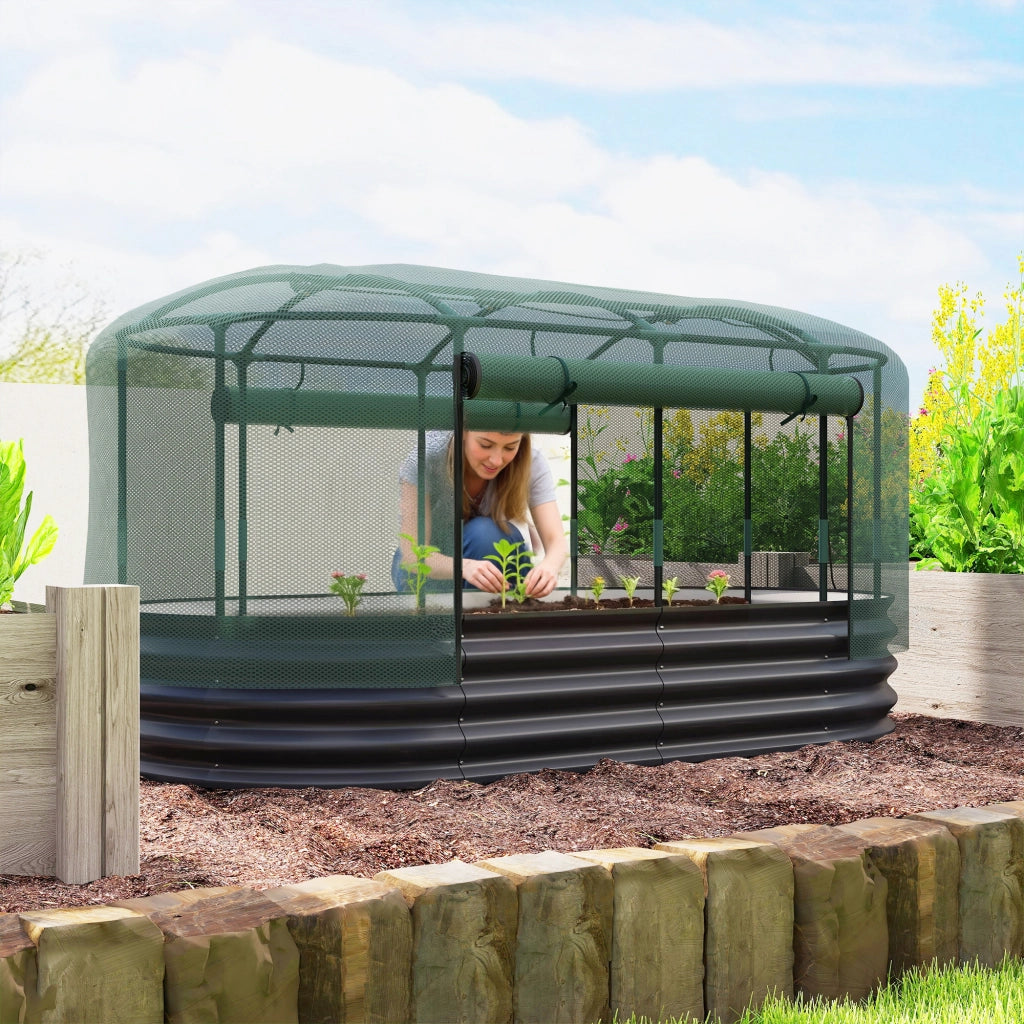 Letto da giardino rialzato con gabbia di protezione ¨C Minimal ¨C 180x90x93 cm grigio e verde