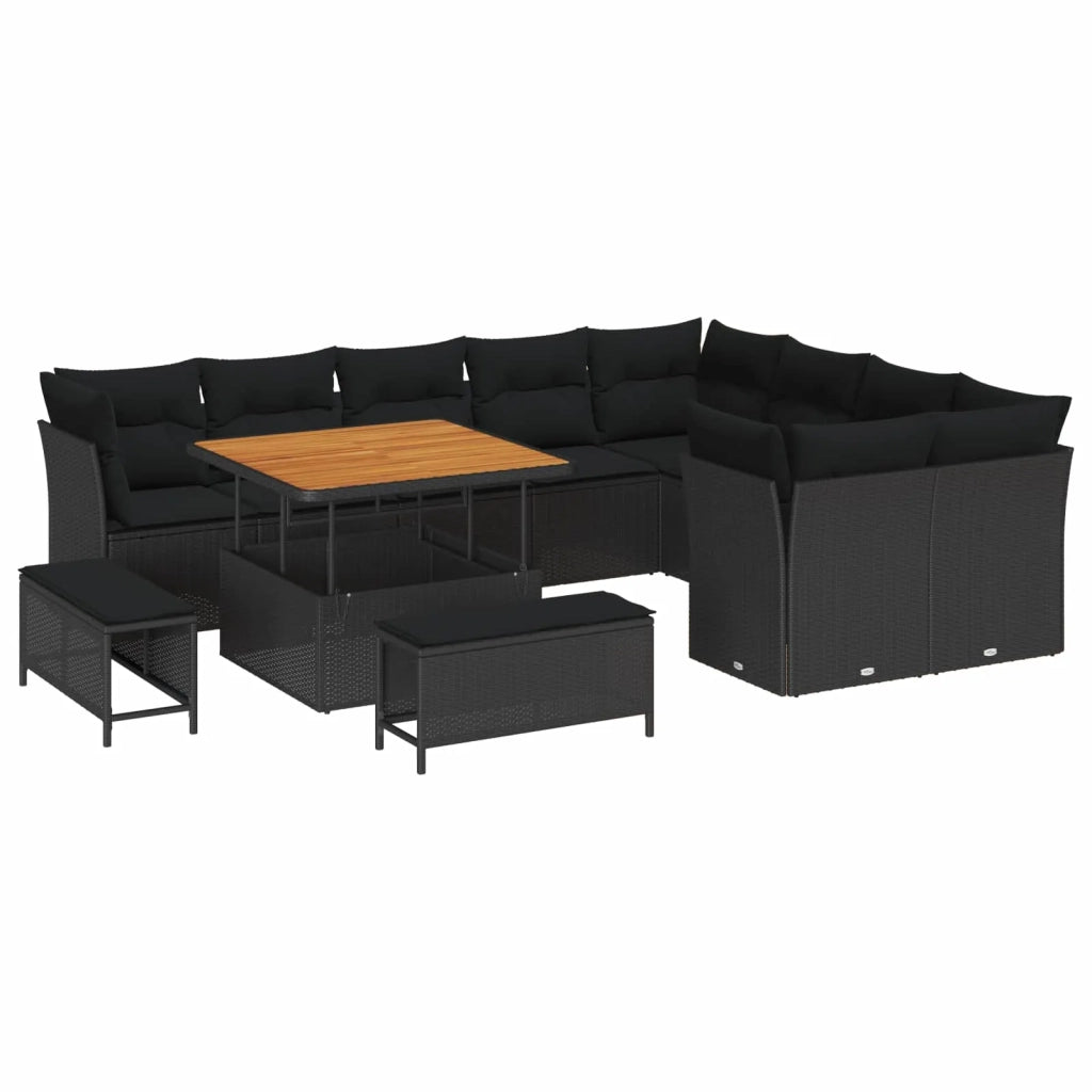 Set Divano da Giardino 12 pcs Nero polyrattan