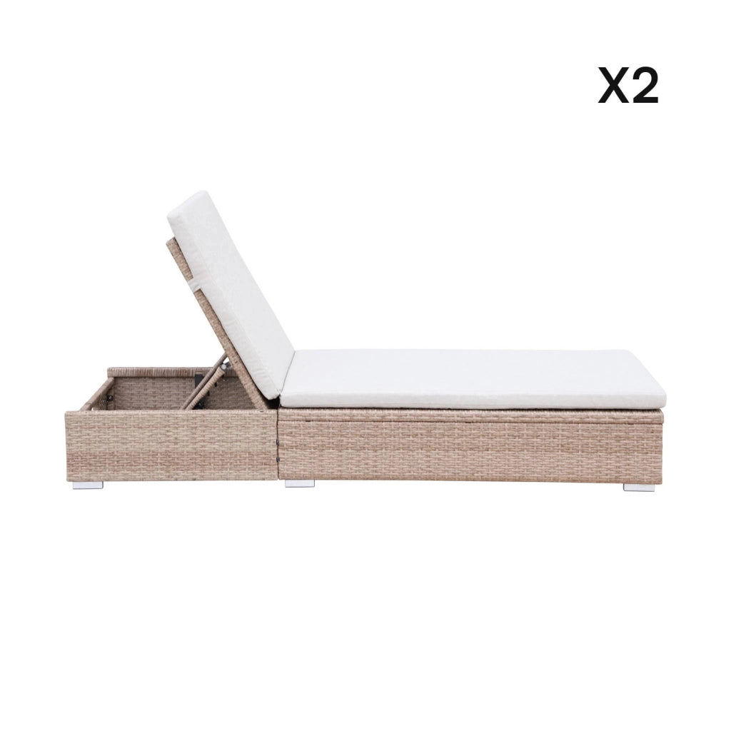 Set 2 lettini prendisole in resina intrecciata di poliestere, beige