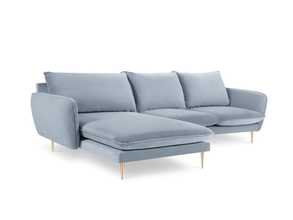 Cosmopolitan Design - Divano angolare sinistro "Vienna" 5 posti in velluto azzurro 