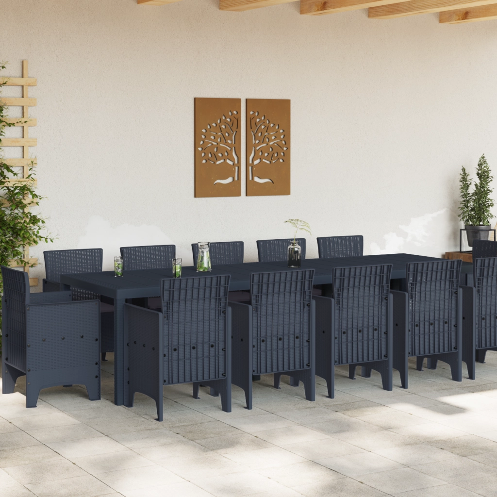 Set Pranzo Giardino  13 Pezzi con Cuscini Antracite Polyrattan