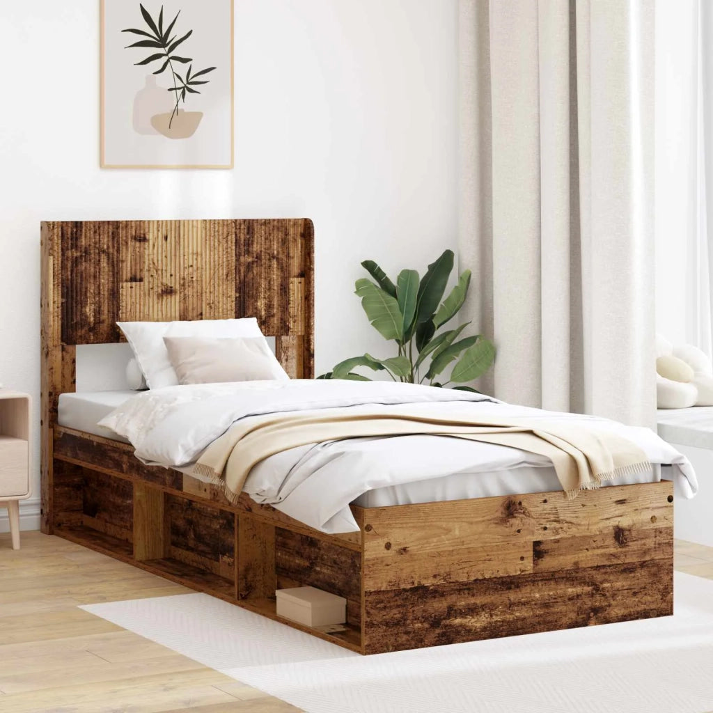 Struttura del letto con stoccaggio e testata Legno antico