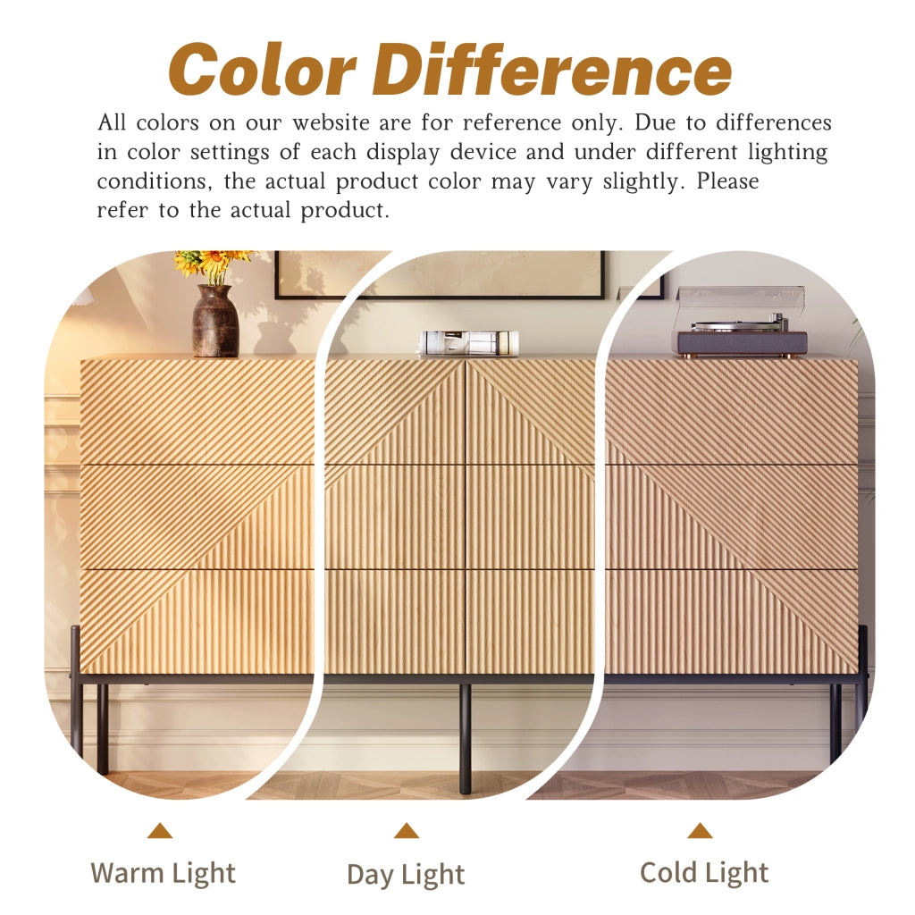 Credenza a sei cassetti geometrica in MDF colore naturale per soggiorno e camera da letto 115,5 × 38 × 75 cm