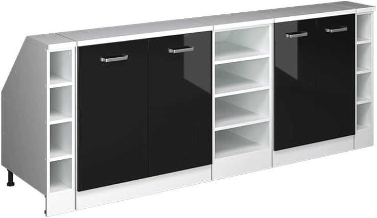Set di mobili sottotetto Rion, Nero lucido, 210 cm Set di 5 carcasse armadio profondità 60 cm, adatto per il salvaspazio sotto tetti spioventi