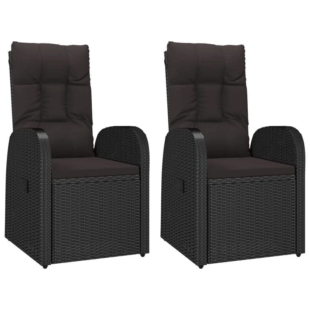 Sedie da Giardino Reclinabili 2 pz | Sedie da Esterno con Cuscini Polyrattan Nero