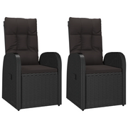 Sedie da Giardino Reclinabili 2 pz | Sedie da Esterno con Cuscini Polyrattan Nero