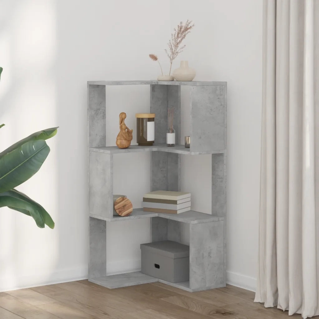 Libreria Angolare 3 Ripiani-Scaffale per Libri-Mobile di Stoccaggio Grigio Cemento 50x50x102 cm Legno