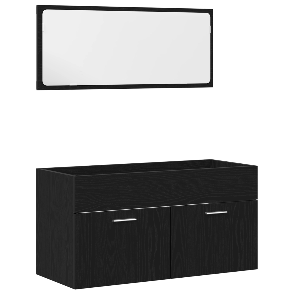 Set di mobili per bagno in 4 pezzi in legno ingegnerizzato effetto rovere nero