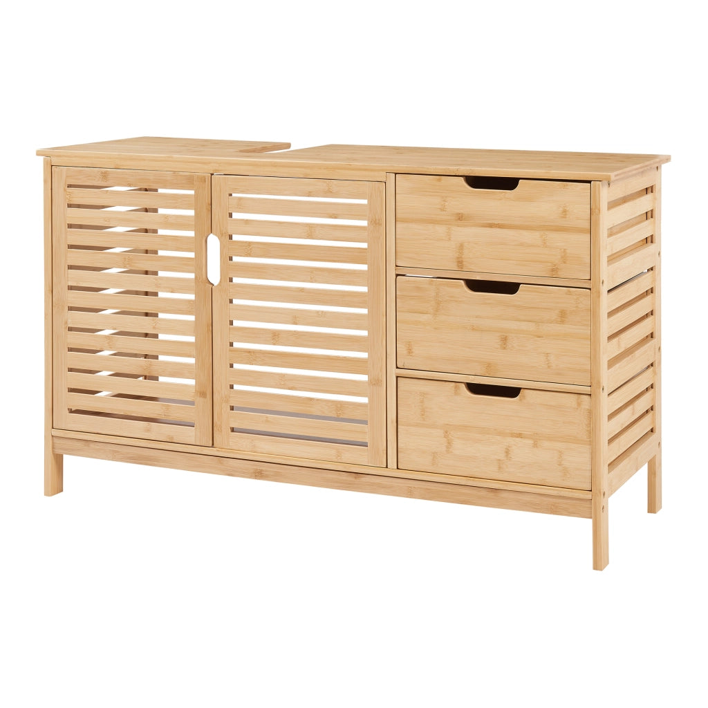 Mobile Sottolavabo Boksereys con Scomparto Chiuso e 3 Cassetti 60 x 100 x 35 cm - Bambù Naturale [en.casa]