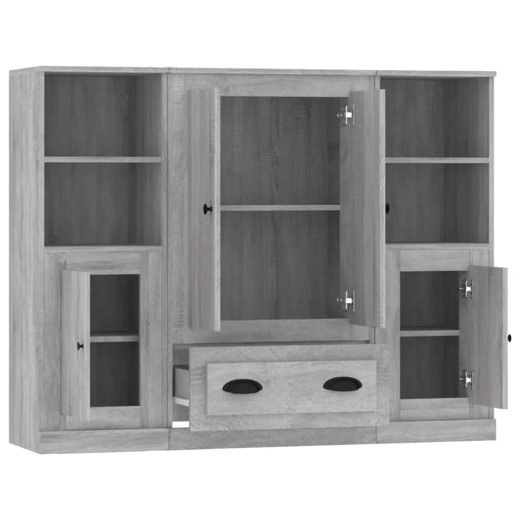 vidaXL Credenze 3 pz Grigio Sonoma in Legno Multistrato