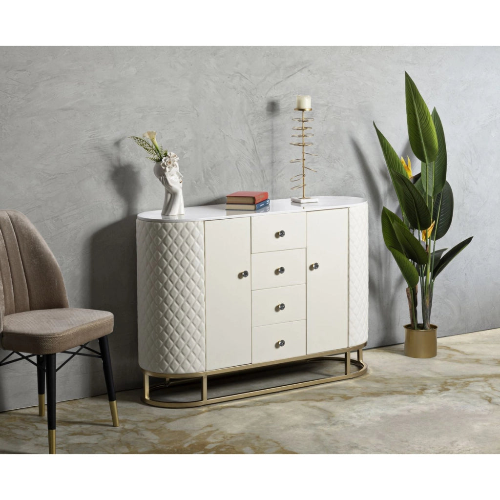 Credenza Sharon bianca e oro con cassetti e ante 120 cm