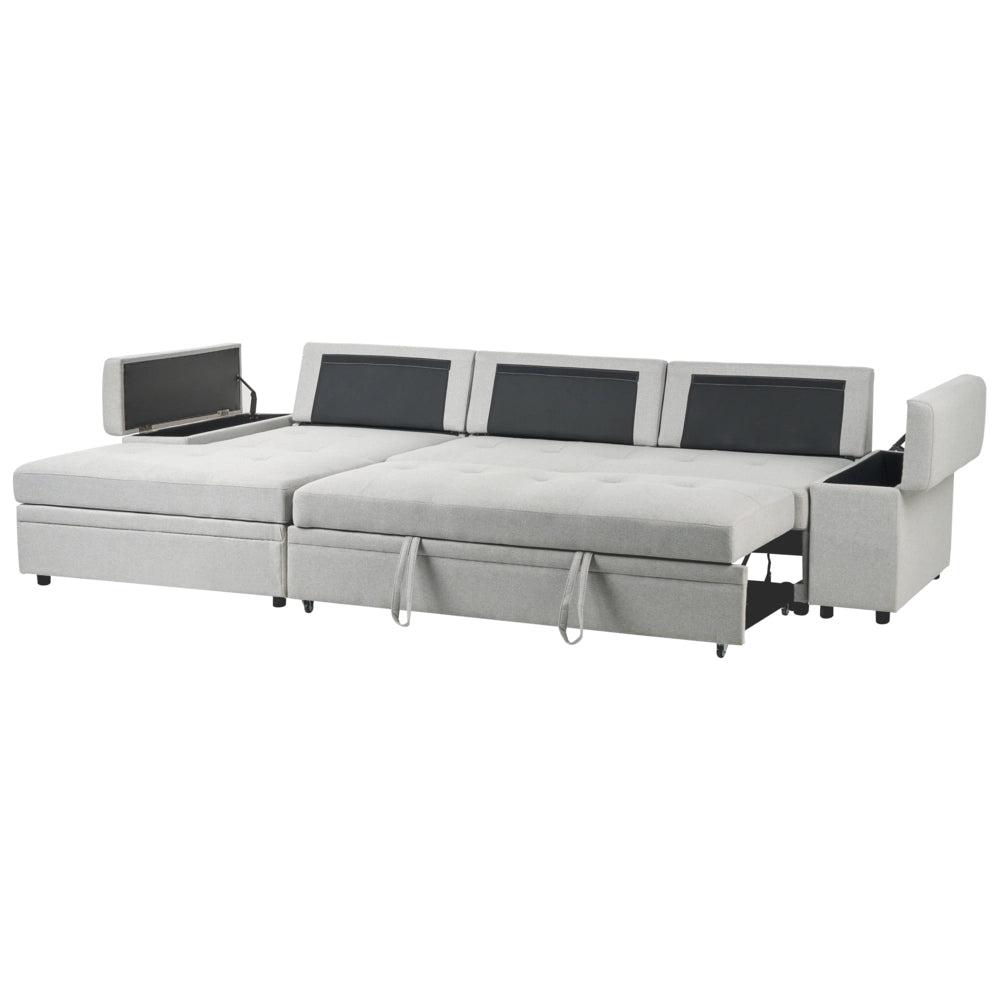 Divano letto angolare Grigio chiaro in tessuto imbottito Orientamento a destra con letto contenitore