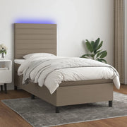 Letto a Molle con Materasso e LED Tortora 90x200 cm in Tessuto 3134929