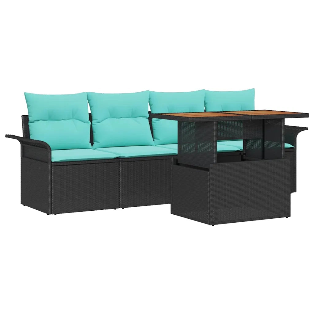Set Divano da Giardino con archiviazione 5 pcs Nero Poly Rattan