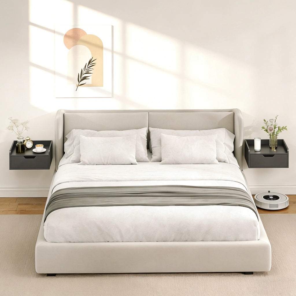 Set di 2 Tavolini da Notte a Parete con Cassetto per Camera da Letto ¨C zephmum ¨C 40x30x19,5 cm Nero