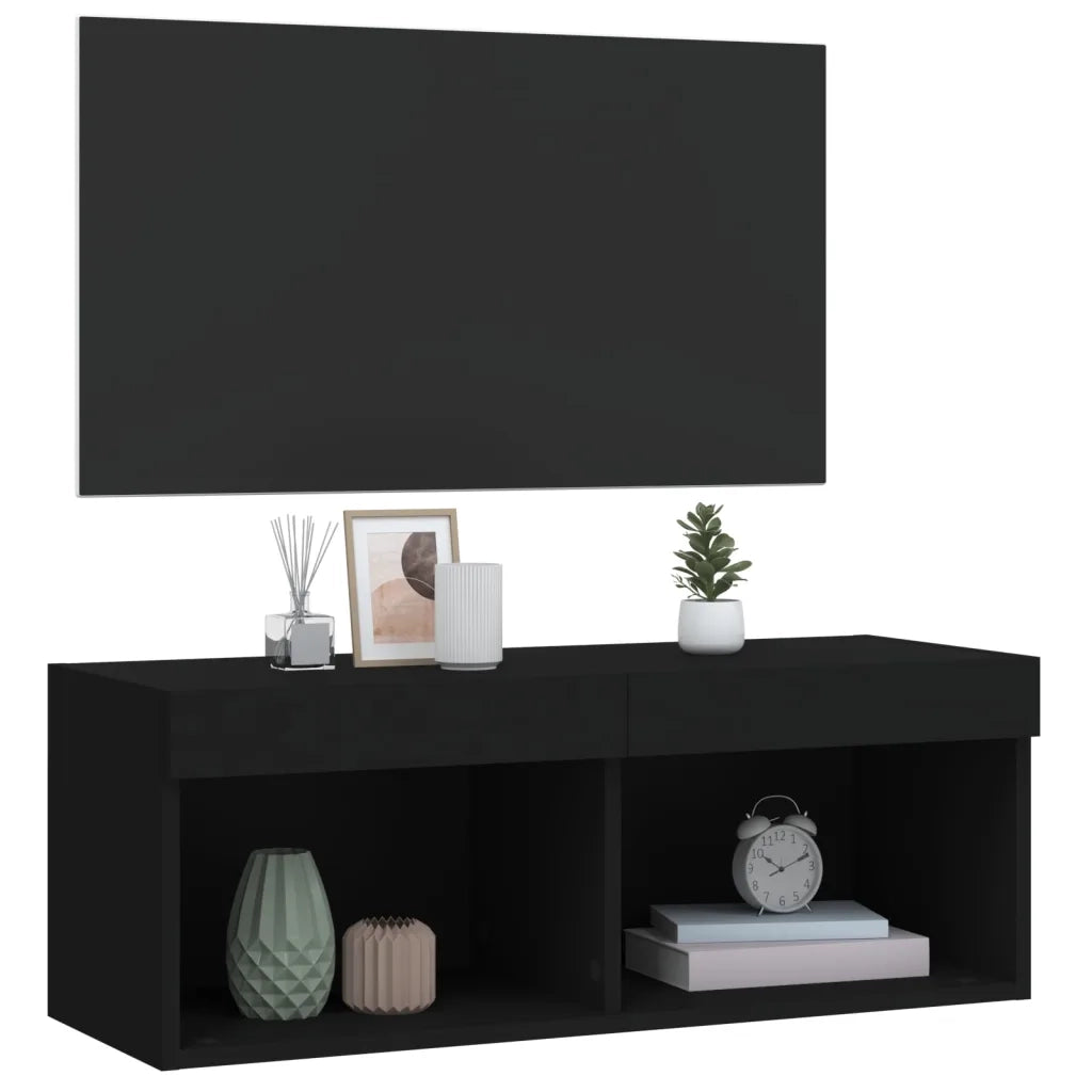 Mobile Porta TV con Luci LED Nero 80x30x30 cm 837143