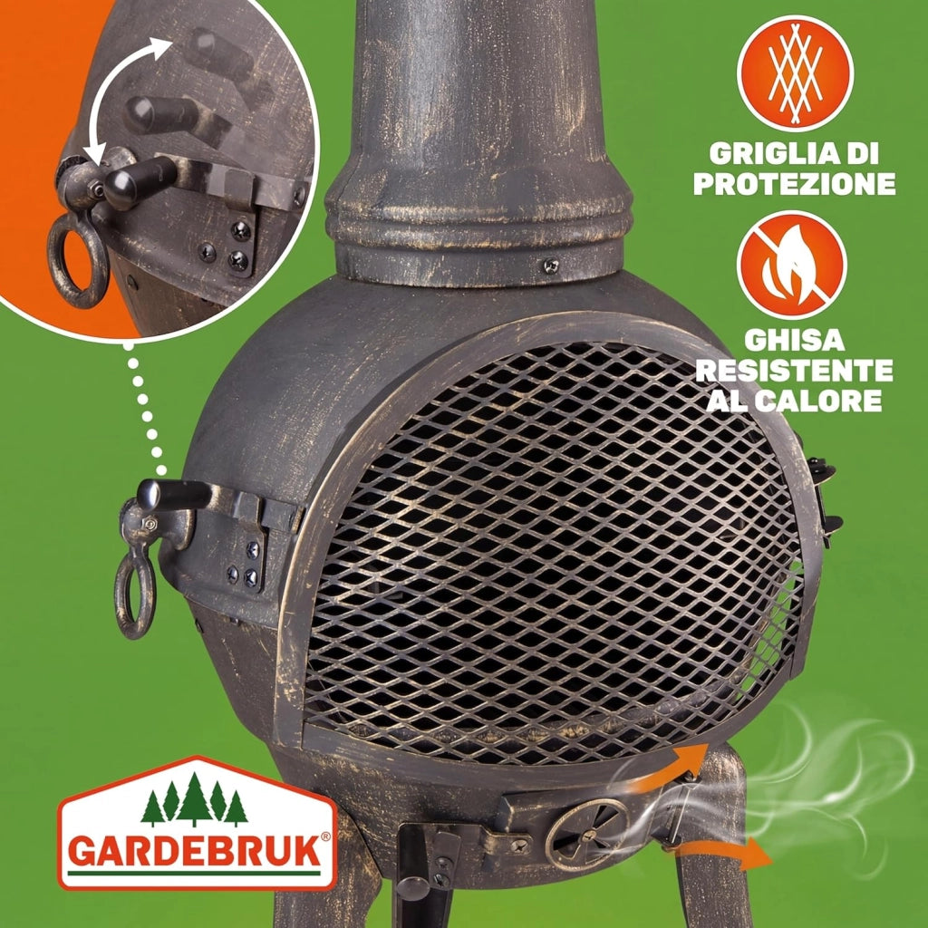 ® Stufa da Giardino Camino da Esterno Caminetto Ø44cm 112cm Riscaldamento Terrazza Braciere