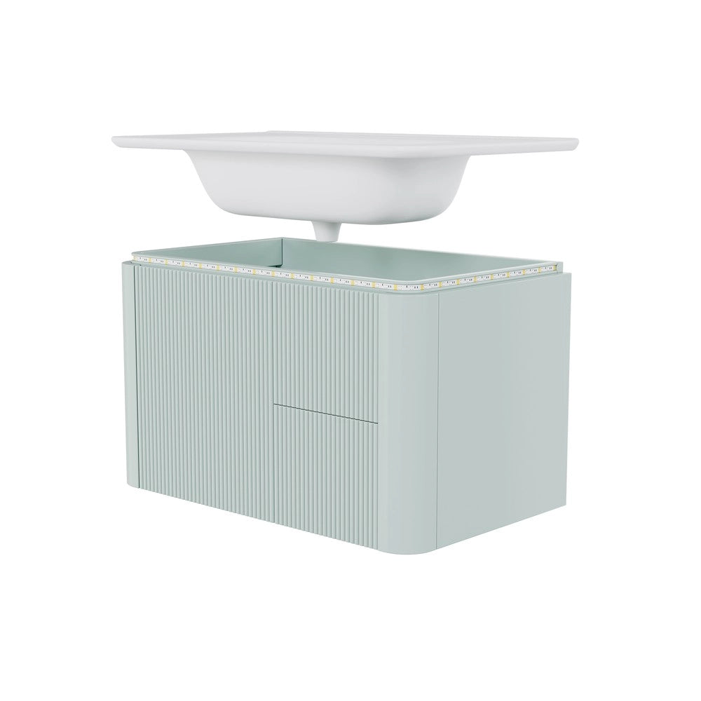 Mobile Bagno Sottolavabo Sospeso con Cassetto e LED ¨C Xylo ¨C Verde 80.5x47.5x51