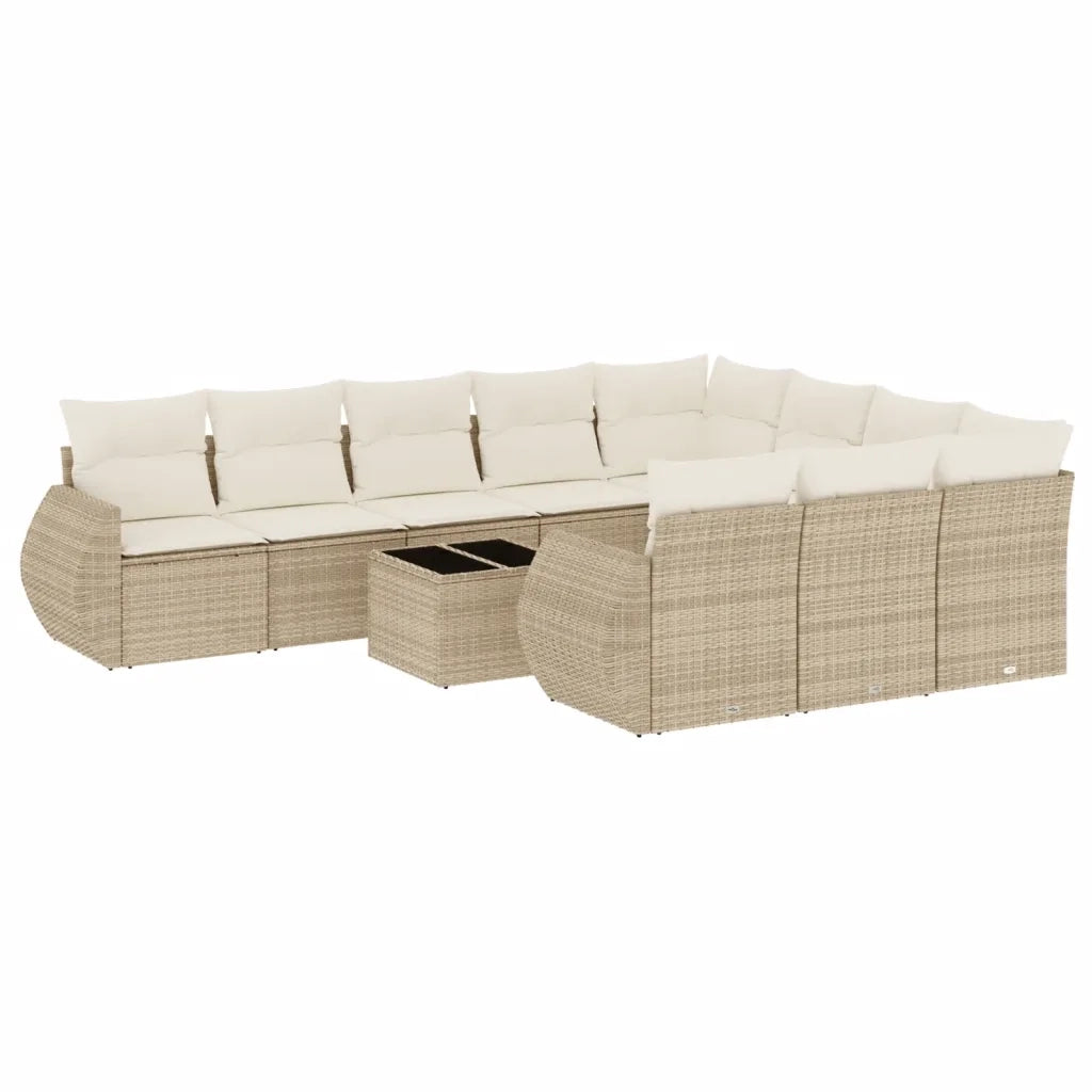 Set Divani da Giardino 11 pz con Cuscini Beige in Polyrattan 3221897