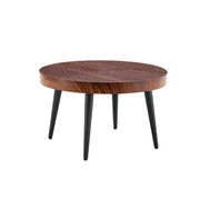 Tavolino da caffè rotondo con piano spesso 5 cm; gambe in metallo nero con piedini regolabili; noce; Ø 60 cm
