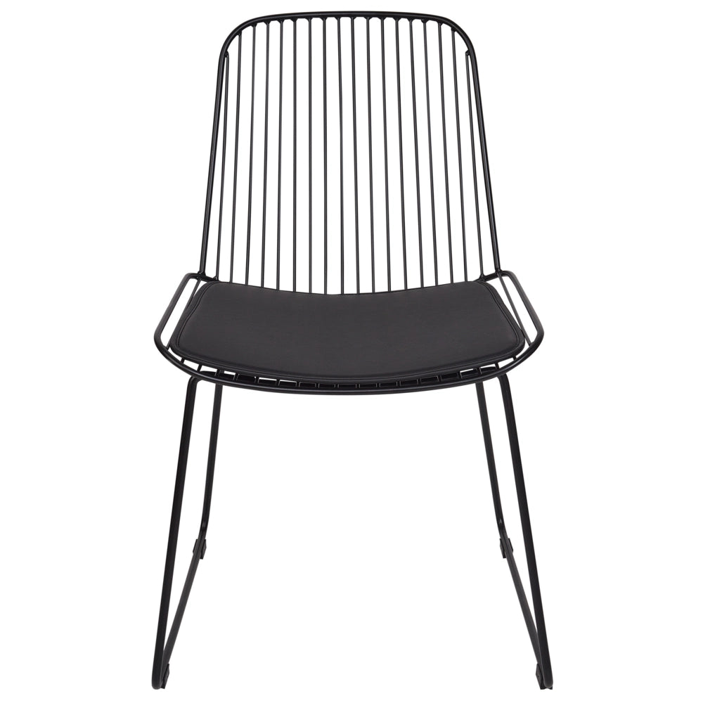 Set di 2 sedie da pranzo in metallo nero con schienale in filo di ferro e cuscini in ecopelle stile elegante glamour