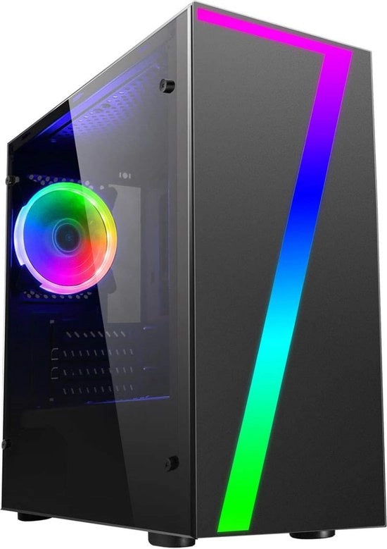 Cassa PC - Scatola Desktop con Strisce RGB e Ventilatore - Scatola PC Raffreddata da Acqua con Filtro a Tessuto