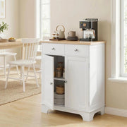 CREDENZA BASSA CON ARMADIETTO 2 ANTE, RIPIANI REGOLABILI E 2 CASSETTI, BIANCO E LEGNO
