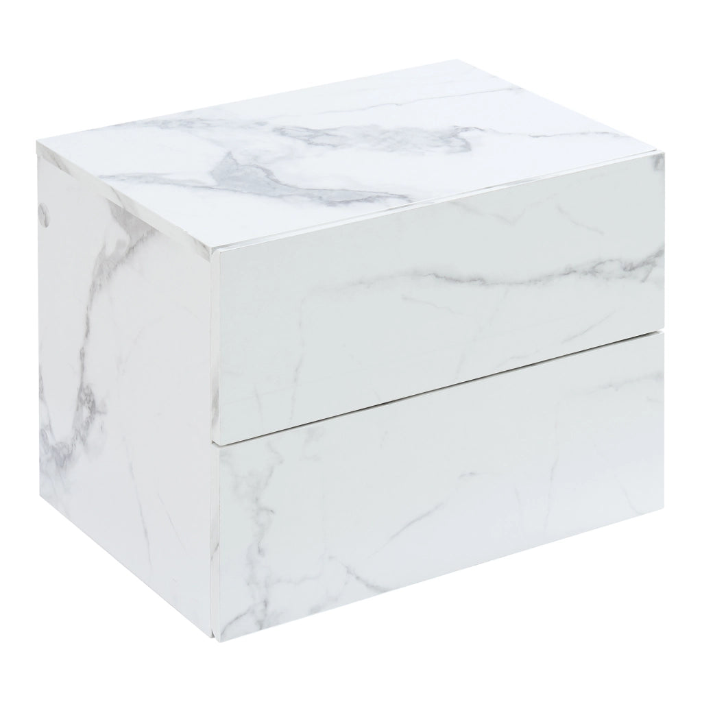 Comodino da Parete Ampfing con 2 Cassetti 40x29x30 cm Effetto Marmo Bianco [en.casa]