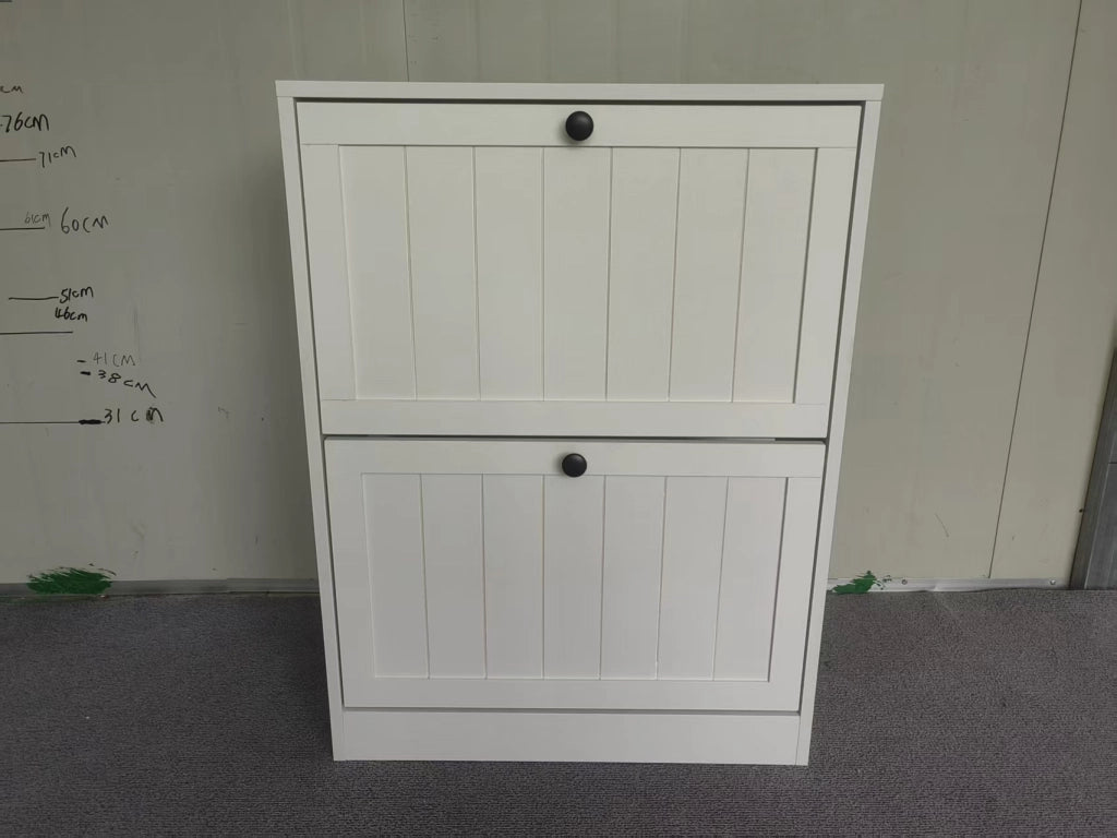 Scarpiera con 2 ante a ribalta e vani contenitore, design moderno per ingresso e corridoio, bianco, 92.5 × 42.0 × 17.8 cm